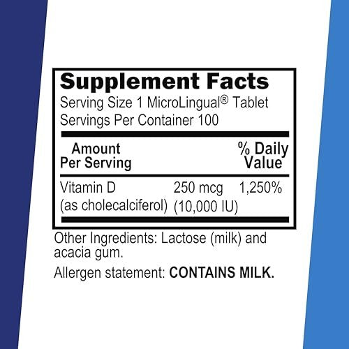 Superior Source Vitamin D3 10.000 IE – 100 Mikro-Lingualtabletten, schnell lösliche Nahrungsergänzung für starke Knochen & Zähne, Immununterstützung, nicht-GVO
