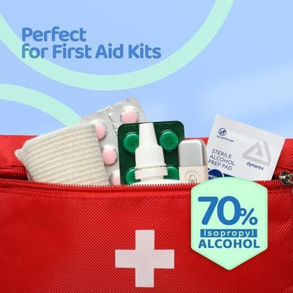 Dynarex DynaSafety Sterile Alkoholtupfer – Medium – 70% Isopropylalkohol, einzeln verpackt, weiche Reinigungstücher – 200 Stück pro Box