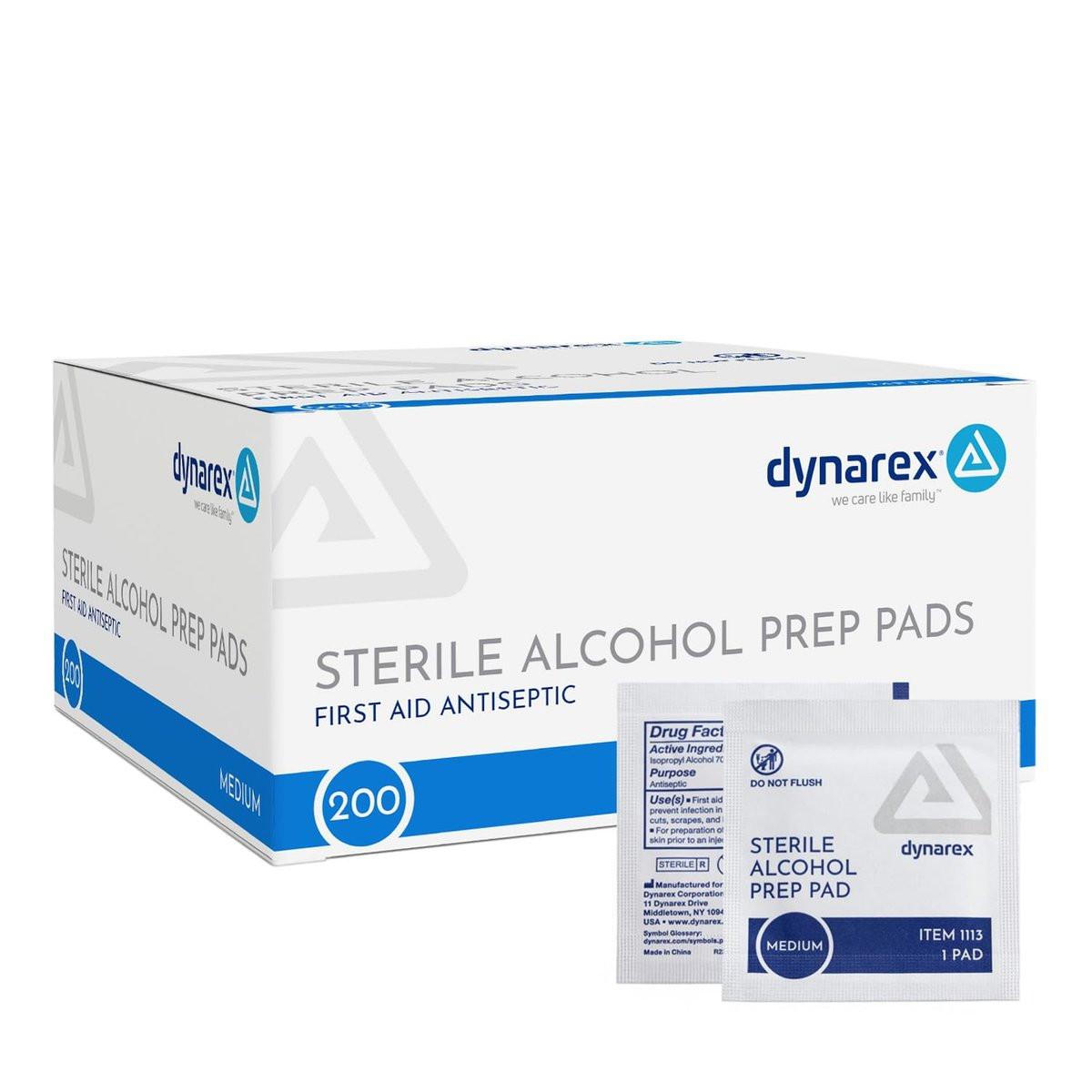 Dynarex DynaSafety Sterile Alkoholtupfer – Medium – 70% Isopropylalkohol, einzeln verpackt, weiche Reinigungstücher – 200 Stück pro Box