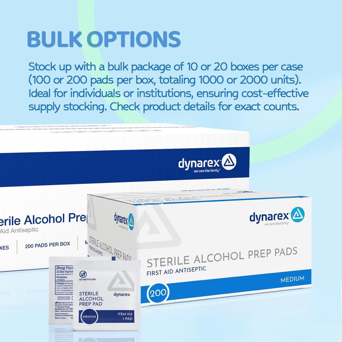 Dynarex DynaSafety Sterile Alkoholtupfer – Medium – 70% Isopropylalkohol, einzeln verpackt, weiche Reinigungstücher – 200 Stück pro Box