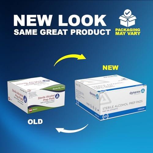Dynarex DynaSafety Sterile Alkoholtupfer – Medium – 70% Isopropylalkohol, einzeln verpackt, weiche Reinigungstücher – 200 Stück pro Box