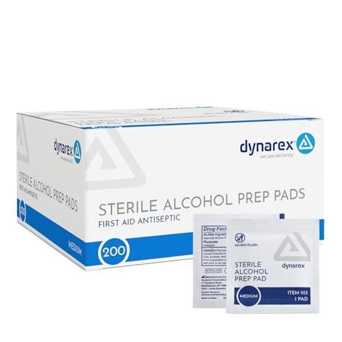 Dynarex DynaSafety Sterile Alkoholtupfer – Medium – 70% Isopropylalkohol, einzeln verpackt, weiche Reinigungstücher – 200 Stück pro Box