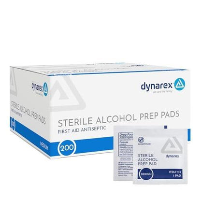 Dynarex DynaSafety Sterile Alkoholtupfer – Medium – 70% Isopropylalkohol, einzeln verpackt, weiche Reinigungstücher – 200 Stück pro Box