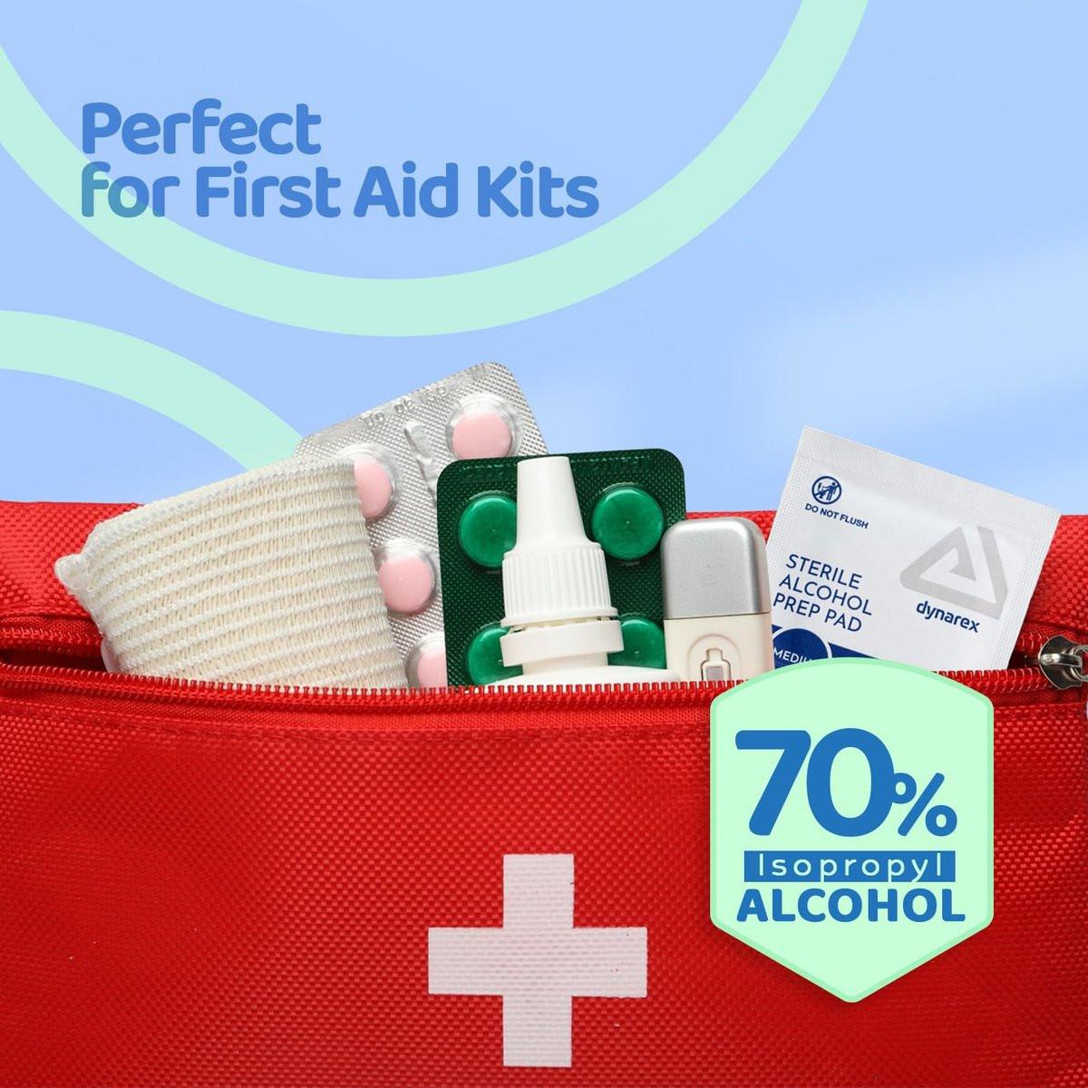Dynarex DynaSafety Sterile Alkoholtupfer – Medium – 70% Isopropylalkohol, einzeln verpackt, weiche Reinigungstücher – 200 Stück pro Box