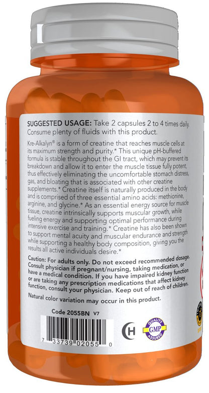 NOW Foods Kre-Alkalyn Creatin 750 mg – 120 vegane Kapseln für Muskelaufbau & Energieproduktion