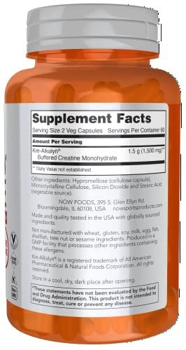 NOW Foods Kre-Alkalyn Creatin 750 mg – 120 vegane Kapseln für Muskelaufbau & Energieproduktion