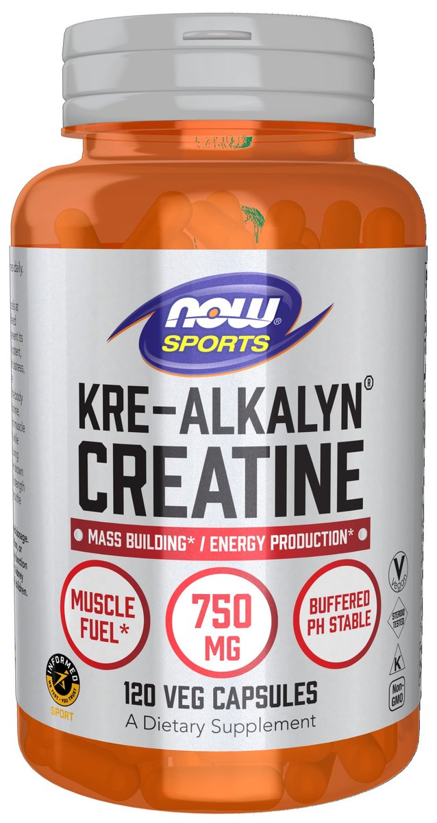 NOW Foods Kre-Alkalyn Creatin 750 mg – 120 vegane Kapseln für Muskelaufbau & Energieproduktion