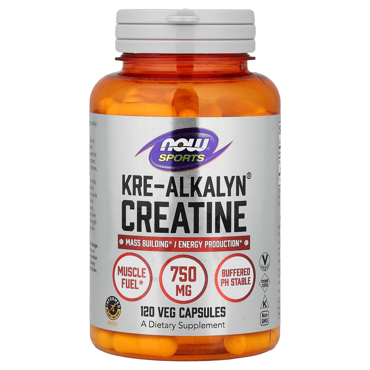NOW Foods Kre-Alkalyn Creatin 750 mg – 120 vegane Kapseln für Muskelaufbau & Energieproduktion