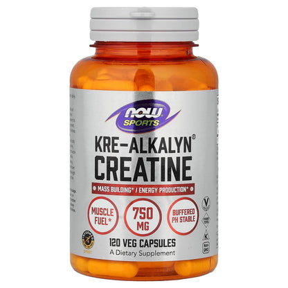 NOW Foods Kre-Alkalyn Creatin 750 mg – 120 vegane Kapseln für Muskelaufbau & Energieproduktion