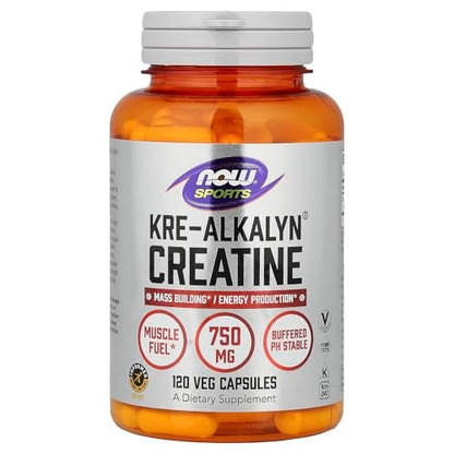 NOW Foods Kre-Alkalyn Creatin 750 mg – 120 vegane Kapseln für Muskelaufbau & Energieproduktion
