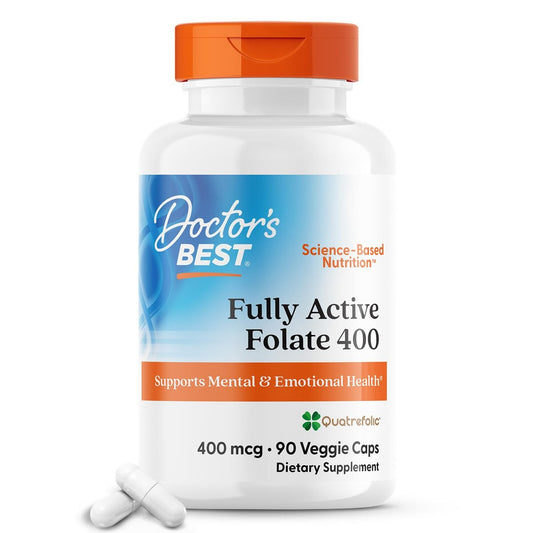 Doctor's Best Fully Active Folat mit Quatrefolic 400 mcg – Unterstützt gesunde Stimmung, Gedächtnis, Durchblutung und Wohlbefinden, 90 Kapseln