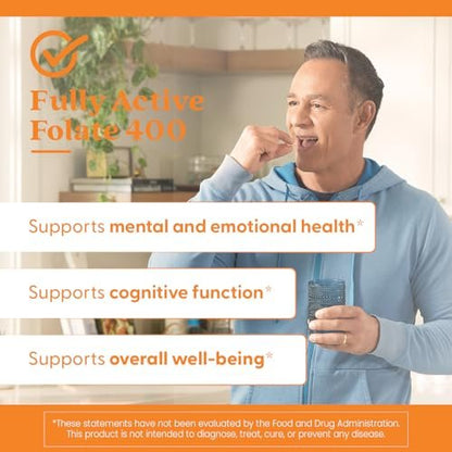 Doctor's Best Fully Active Folat mit Quatrefolic 400 mcg – Unterstützt gesunde Stimmung, Gedächtnis, Durchblutung und Wohlbefinden, 90 Kapseln