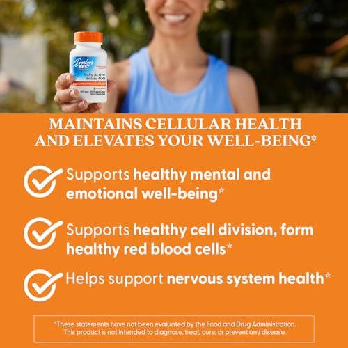 Doctor's Best Fully Active Folat mit Quatrefolic 400 mcg – Unterstützt gesunde Stimmung, Gedächtnis, Durchblutung und Wohlbefinden, 90 Kapseln