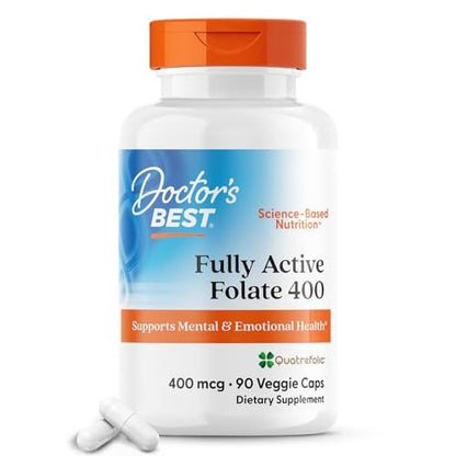 Doctor's Best Fully Active Folat mit Quatrefolic 400 mcg – Unterstützt gesunde Stimmung, Gedächtnis, Durchblutung und Wohlbefinden, 90 Kapseln