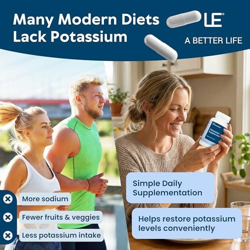 Life Enhancement Hochdosiertes 1020 mg Kaliumpräparat für Muskel-, Gehirn- und Knochengesundheit – Ohne Zusatzstoffe, hoch absorbierbares elementares Kalium, hergestellt in den USA (240 Kapseln – 120 Portionen)