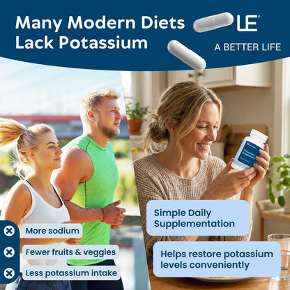 Life Enhancement Hochdosiertes 1020 mg Kaliumpräparat für Muskel-, Gehirn- und Knochengesundheit – Ohne Zusatzstoffe, hoch absorbierbares elementares Kalium, hergestellt in den USA (240 Kapseln – 120 Portionen)
