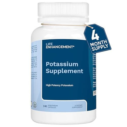 Life Enhancement Hochdosiertes 1020 mg Kaliumpräparat für Muskel-, Gehirn- und Knochengesundheit – Ohne Zusatzstoffe, hoch absorbierbares elementares Kalium, hergestellt in den USA (240 Kapseln – 120 Portionen)