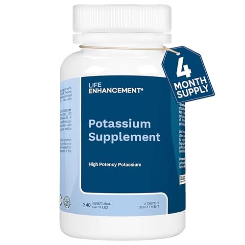 Life Enhancement Hochdosiertes 1020 mg Kaliumpräparat für Muskel-, Gehirn- und Knochengesundheit – Ohne Zusatzstoffe, hoch absorbierbares elementares Kalium, hergestellt in den USA (240 Kapseln – 120 Portionen)