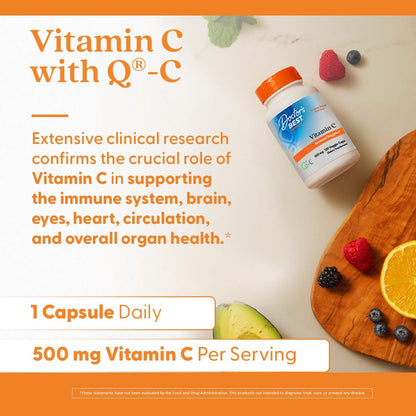 Doctor's Best Vitamin C 500 mg – 120 Kapseln, Hochdosiertes Vitamin C zur Immununterstützung