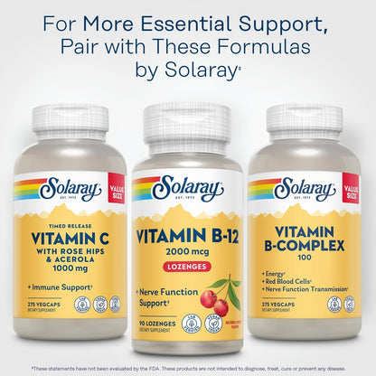 SOLARAY Vitamin B12 2000 mcg Lutschtabletten – Ohne Zucker, Natürlicher Kirschgeschmack, Vitamin B12 Supplement für Nervenfunktion, Energie und rote Blutkörperchen – Laborgeprüft, Vegan – 90 Lutschtabletten