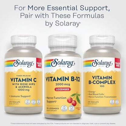SOLARAY Vitamin B12 2000 mcg Lutschtabletten – Ohne Zucker, Natürlicher Kirschgeschmack, Vitamin B12 Supplement für Nervenfunktion, Energie und rote Blutkörperchen – Laborgeprüft, Vegan – 90 Lutschtabletten