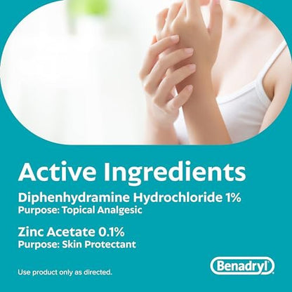 Benadryl Original Stärke Anti-Juckreiz Creme, Insektenstich Linderung, Diphenhydramin HCl topisches Analgetikum & Zinkacetat Hautschutz, Ideal für Campingausflüge, 1 oz, 2er-Pack