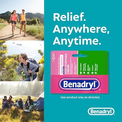 Benadryl Original Stärke Anti-Juckreiz Creme, Insektenstich Linderung, Diphenhydramin HCl topisches Analgetikum & Zinkacetat Hautschutz, Ideal für Campingausflüge, 1 oz, 2er-Pack
