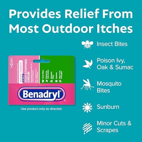 Benadryl Original Stärke Anti-Juckreiz Creme, Insektenstich Linderung, Diphenhydramin HCl topisches Analgetikum & Zinkacetat Hautschutz, Ideal für Campingausflüge, 1 oz, 2er-Pack