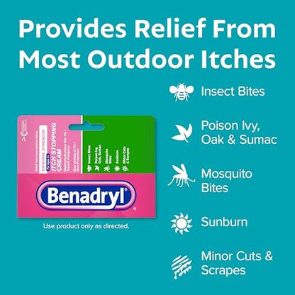 Benadryl Original Stärke Anti-Juckreiz Creme, Insektenstich Linderung, Diphenhydramin HCl topisches Analgetikum & Zinkacetat Hautschutz, Ideal für Campingausflüge, 1 oz, 2er-Pack