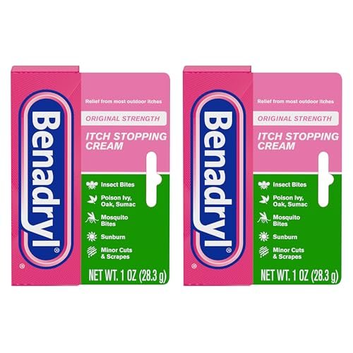 Benadryl Original Stärke Anti-Juckreiz Creme, Insektenstich Linderung, Diphenhydramin HCl topisches Analgetikum & Zinkacetat Hautschutz, Ideal für Campingausflüge, 1 oz, 2er-Pack