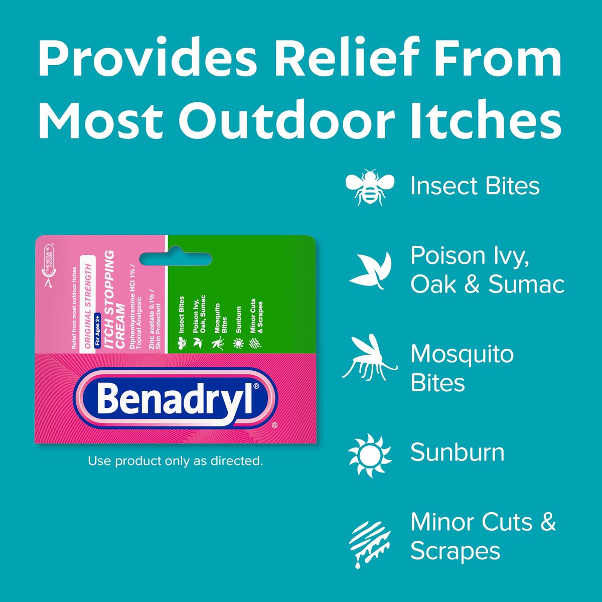 Benadryl Original Stärke Anti-Juckreiz Creme, Insektenstich Linderung, Diphenhydramin HCl topisches Analgetikum & Zinkacetat Hautschutz, Ideal für Campingausflüge, 1 oz, 2er-Pack