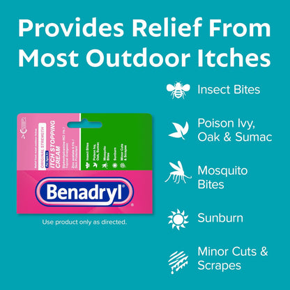 Benadryl Original Stärke Anti-Juckreiz Creme, Insektenstich Linderung, Diphenhydramin HCl topisches Analgetikum & Zinkacetat Hautschutz, Ideal für Campingausflüge, 1 oz, 2er-Pack