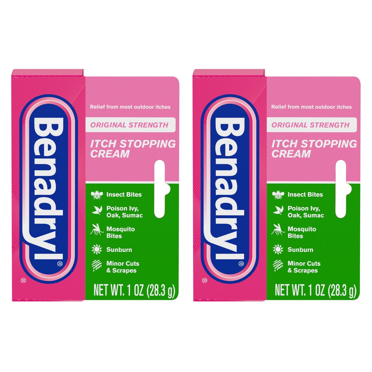 Benadryl Original Stärke Anti-Juckreiz Creme, Insektenstich Linderung, Diphenhydramin HCl topisches Analgetikum & Zinkacetat Hautschutz, Ideal für Campingausflüge, 1 oz, 2er-Pack