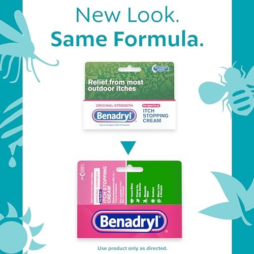 Benadryl Original Stärke Anti-Juckreiz Creme, Insektenstich Linderung, Diphenhydramin HCl topisches Analgetikum & Zinkacetat Hautschutz, Ideal für Campingausflüge, 1 oz, 2er-Pack