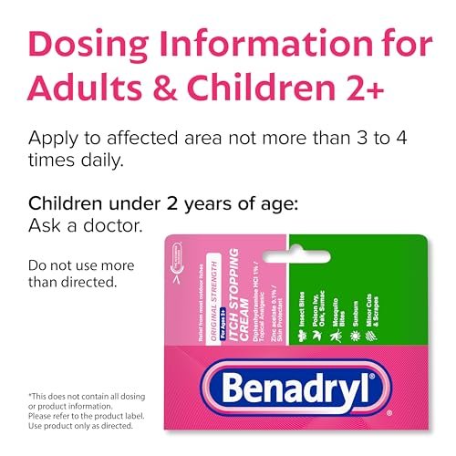 Benadryl Original Stärke Anti-Juckreiz Creme, Insektenstich Linderung, Diphenhydramin HCl topisches Analgetikum & Zinkacetat Hautschutz, Ideal für Campingausflüge, 1 oz, 2er-Pack