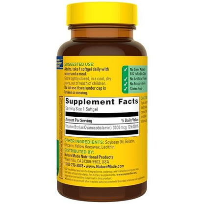 Nature Made Vitamin B12 Extra Strength 3000 mcg – 60 Weichkapseln für 60 Tage, Unterstützung des Energiestoffwechsels