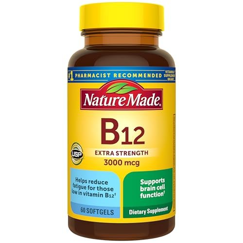 Nature Made Vitamin B12 Extra Strength 3000 mcg – 60 Weichkapseln für 60 Tage, Unterstützung des Energiestoffwechsels