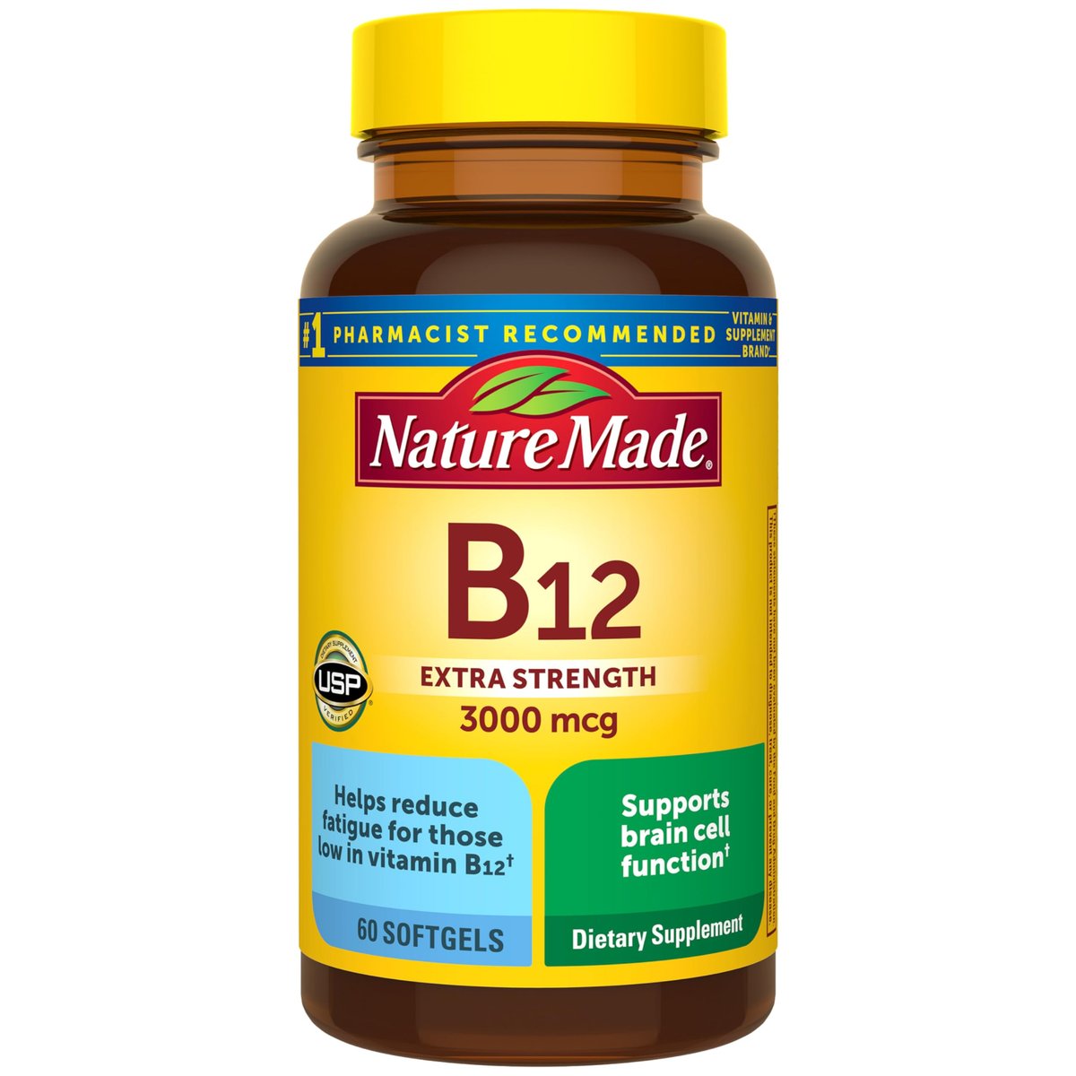 Nature Made Vitamin B12 Extra Strength 3000 mcg – 60 Weichkapseln für 60 Tage, Unterstützung des Energiestoffwechsels