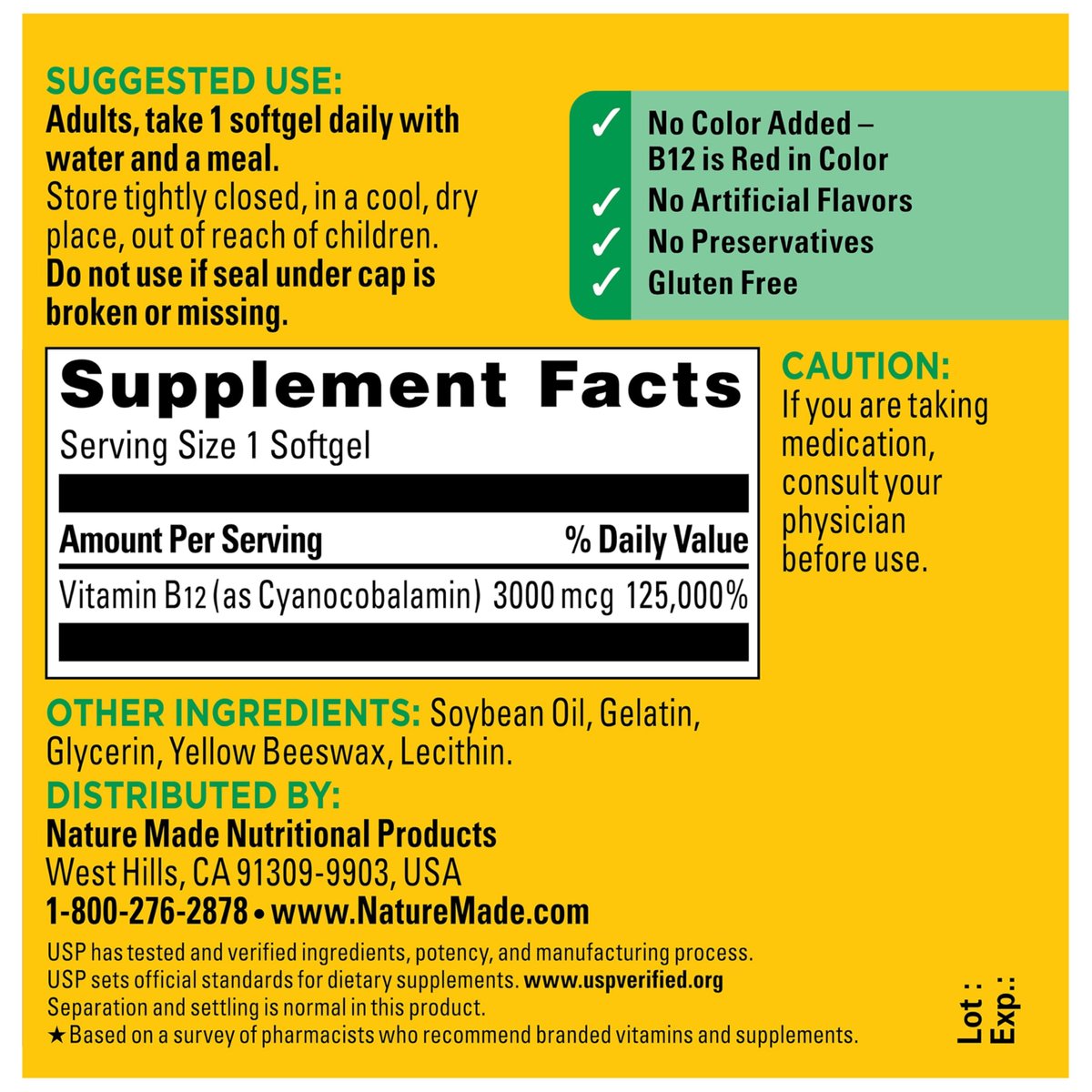 Nature Made Vitamin B12 Extra Strength 3000 mcg – 60 Weichkapseln für 60 Tage, Unterstützung des Energiestoffwechsels