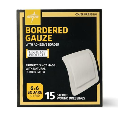 Medline Bordered Gauze 6x6 Zoll Klebeverband – sterile Inselwundauflage, 15 Stück