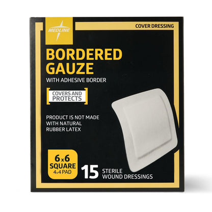Medline Bordered Gauze 6x6 Zoll Klebeverband – sterile Inselwundauflage, 15 Stück
