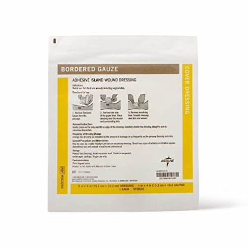 Medline Bordered Gauze 6x6 Zoll Klebeverband – sterile Inselwundauflage, 15 Stück