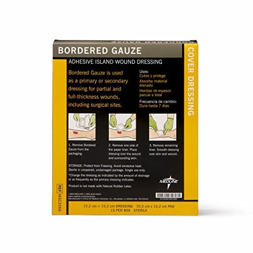 Medline Bordered Gauze 6x6 Zoll Klebeverband – sterile Inselwundauflage, 15 Stück