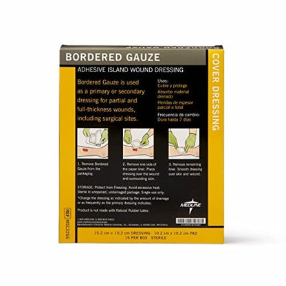 Medline Bordered Gauze 6x6 Zoll Klebeverband – sterile Inselwundauflage, 15 Stück