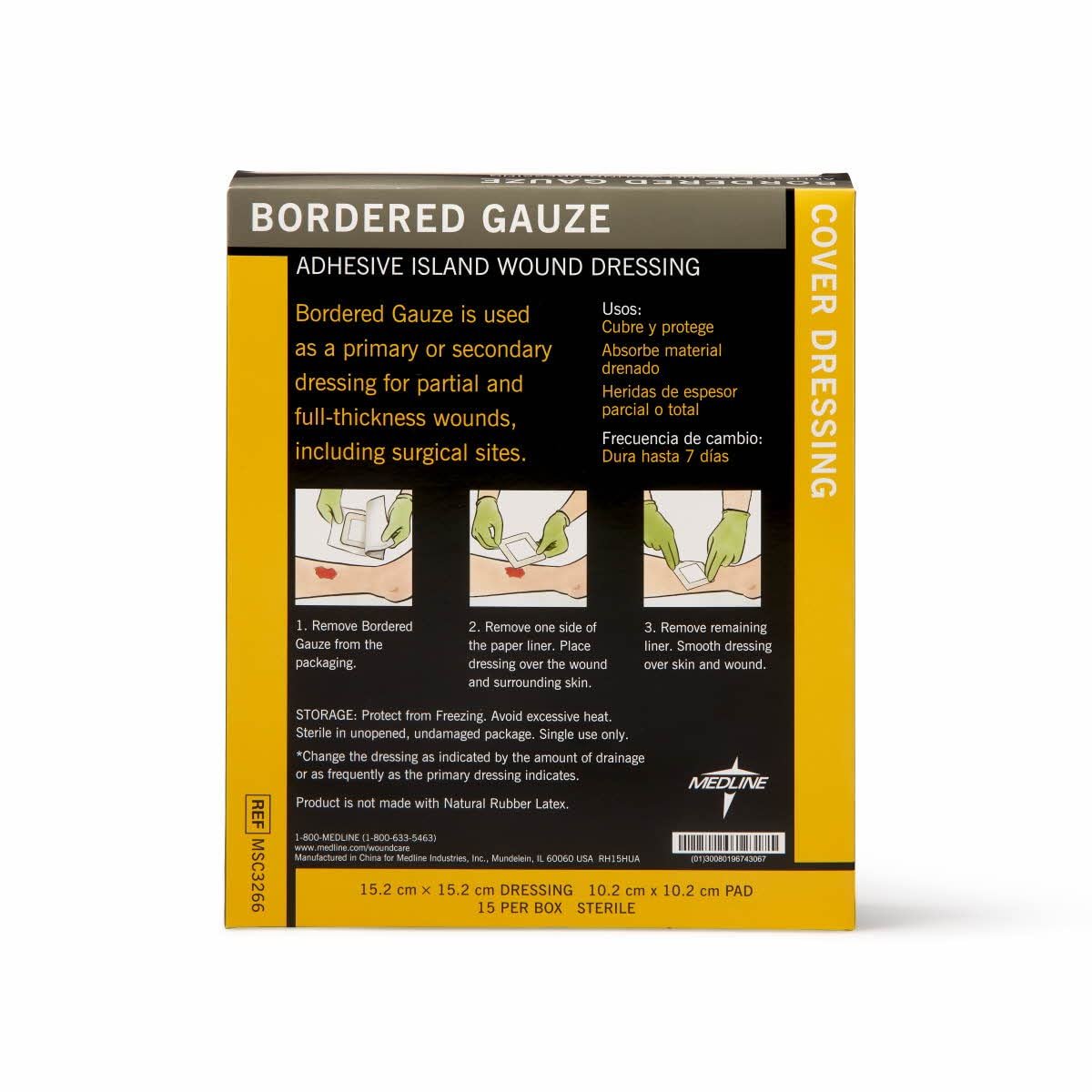 Medline Bordered Gauze 6x6 Zoll Klebeverband – sterile Inselwundauflage, 15 Stück