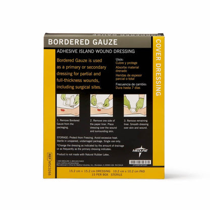 Medline Bordered Gauze 6x6 Zoll Klebeverband – sterile Inselwundauflage, 15 Stück