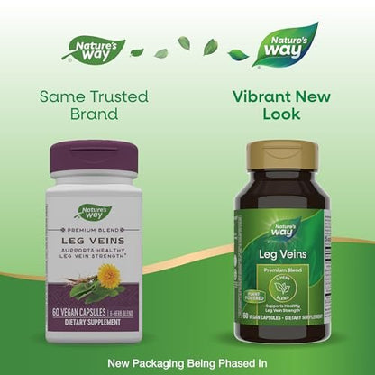 Nature's Way Venen der Beine – Unterstützt gesunde Beinvenenstärke* – 6-Kräutermischung mit Rosskastanienextrakt und Löwenzahn – Glutenfrei – 60 vegane Kapseln