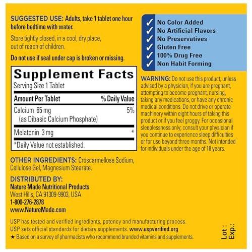Nature Made Melatonin 3mg Schlafhilfe für Erwachsene, 100% drogenfreies Schlafmittel, Schlaf-Ergänzungsmittel, 240 Tabletten, 240-Tage-Vorrat