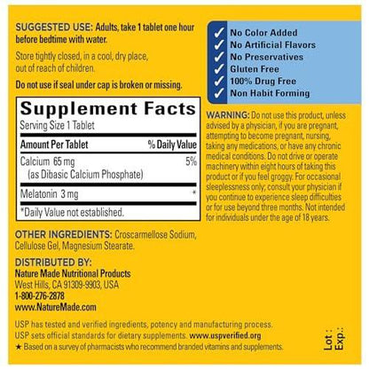 Nature Made Melatonin 3mg Schlafhilfe für Erwachsene, 100% drogenfreies Schlafmittel, Schlaf-Ergänzungsmittel, 240 Tabletten, 240-Tage-Vorrat