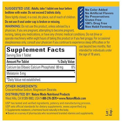 Nature Made Melatonin 5mg Tabletten Extra Stark – 100 % arzneimittelfreies Schlafmittel für Erwachsene, 90 Tabletten, 90-Tage-Vorrat